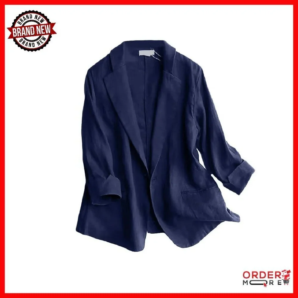 Lightweight Linen Blazer 3/4 Sleeve Women's Work Casual Jacket